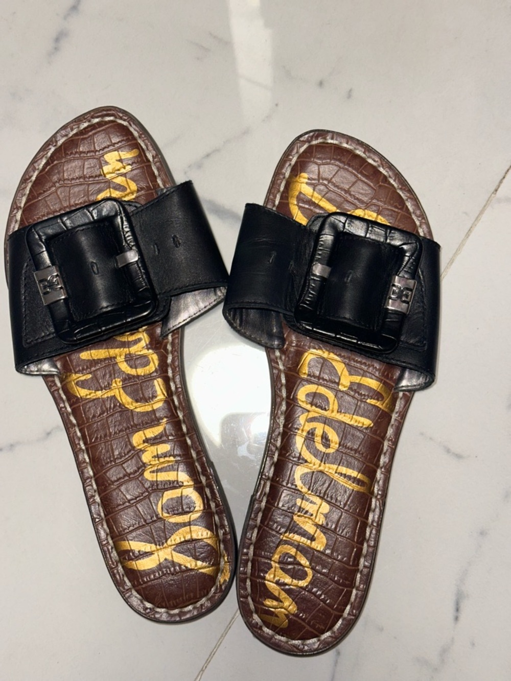 Sam Edelman Black Buckle Slide Sandals in size 6. Used/good condition